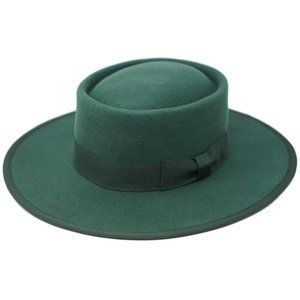 Green Boater Wide Brim wool Hat